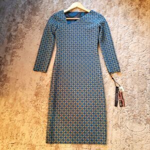 Animapop XS Small Long Sleeve Blue Print Asymmetrical Neckline Reversible Dress
